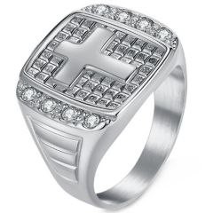 ***COI Titanium Black/Gold Tone/Silver Cross Ring With Cubic Zirconia-01381BB