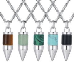 ***COI Titanium Pendant With Tiger Eye/Black Onyx/Turquoise/Created Jade/Green Malachite-01387BB