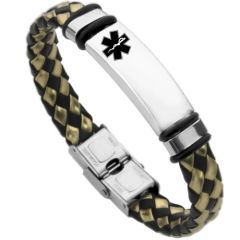 ***COI Titanium Black Silver Medical Alert Genuine Leather Bracelet With Steel Clasp(Length: 8.27 inches)-01400BB
