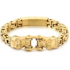 ***COI Titanium Gold Tone/Silver Skull Bracelet With Steel Clasp(Length: 8.27 inches)-01405BB