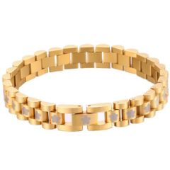 ***COI Titanium Gold Tone/Silver Floral Bracelet With Steel Clasp(Length: 7.87 inches)-01407BB