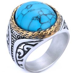 ***COI Titanium Black Gold Tone Silver Ring With Black Onyx/Created Green Emerald/Yellow Sapphire/Turquoise-01425BB