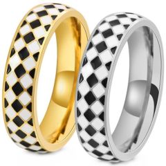 ***COI Titanium Gold Tone/Silver Checkered Flag Dome Court Ring-01429BB