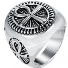 ***COI Titanium Black Silver/Black Gold Tone Silver Cross Ring-01430BB