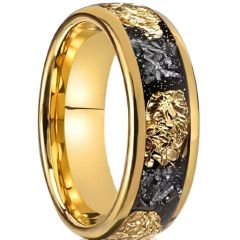 ***COI Gold Tone Titanium Meteorite & Gold Foil Dome Court Ring-01435BB