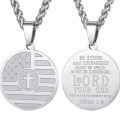 ***COI Titanium Black/Gold Tone/Silver American Flag Cross Prayer Pendant-01451BB