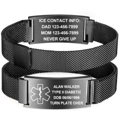 ***COI Titanium Black/Gold Tone/Rose/Silver Medical Alert Bracelet With Steel Clasp(Length: 8.27 inches)-01460BB