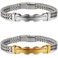 ***COI Titanium Gold Tone Silver/Silver Bracelet With Steel Clasp(Length: 8.27 inches)-01462BB