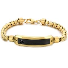 ***COI Titanium Black Gold Tone/Silver Medical Alert Bracelet With Steel Clasp(Length: 8.46 inches)-01485BB