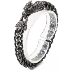 ***COI Titanium Black/Gold Tone/Silver Dragon Bracelet With Steel Clasp(Length: 8.27 inches)-01491BB
