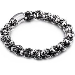 ***COI Titanium Black/Gold Tone/Silver Skull Bracelet With Steel Clasp(Length: 8.85 inches)-01494BB