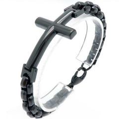 ***COI Titanium Black/Gold Tone/Silver Cross Bracelet With Steel Clasp(Length: 8.27 inches)-01495BB