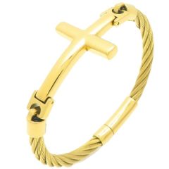 ***COI Titanium Black/Gold Tone/Silver Cross Bracelet With Steel Clasp(Length: 8.66 inches)-01509BB