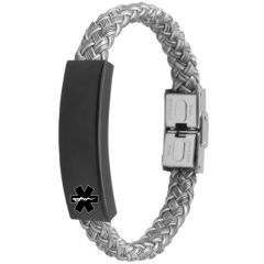 ***COI Titanium Black Silver Medical Alert Bracelet With Steel Clasp(Length: 8.27 inches)-01512BB