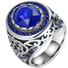 ***COI Titanium Black Silver Celtic Ring With Created Red Ruby/Green Emerald/Blue Sapphire/Black Onyx-01515BB