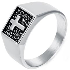 ***COI Titanium Black/Gold Tone/Silver Cross Ring-01518BB