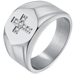 ***COI Titanium Black/Gold Tone/Silver Cross Ring With Cubic Zirconia-01528BB