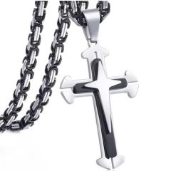 ***COI Titanium Black Silver Cross Pendant-01536BB