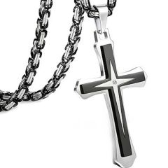 ***COI Titanium Black/Gold Tone Silver Cross Pendant With Cubic Zirconia-01537BB