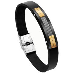 ***COI Titanium Black Gold Tone Wire Rubber Bracelet With Steel Clasp(Length: 8.27 inches)-01551BB
