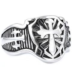 ***COI Titanium Black Gold Tone Silver/Silver Cross Ring-01555BB
