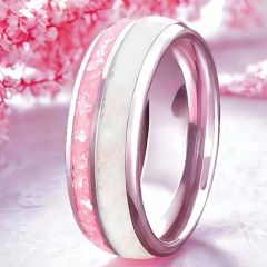 ***COI Titanium Created Pink Sapphire & Abalone Shell Dome Court Ring-01557BB