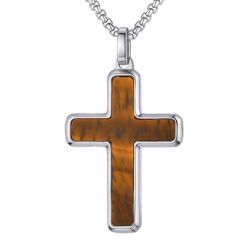 ***COI Titanium Tiger Eye Cross Pendant-01558BB