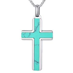 ***COI Titanium Turquoise Cross Pendant-01559BB