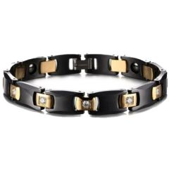 ***COI Titanium Black Gold Tone Ceramic Cubic Zirconia Bracelet With Steel Clasp(Length: 8.27 inches)-01563BB