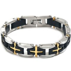***COI Titanium Black Gold Tone Silver Cross Bracelet With Steel Clasp(Length: 8.46 inches)-01568BB
