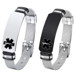 ***COI Titanium Black Silver Medical Alert Bracelet With Steel Clasp(Length: 8.27 inches)-01571BB