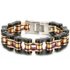 ***COI Titanium Black Gold Tone Purple Bracelet With Steel Clasp(Length: 8.66 inches)-01573BB