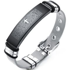 ***COI Titanium Black Silver Cross Prayer Bracelet With Steel Clasp(Length: 8.27 inches)-01574BB