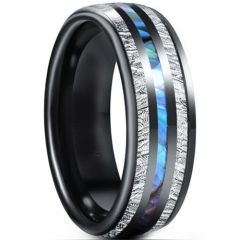 ***COI Black Titanium Meteorite & Abalone Shell Dome Court Ring-01578BB