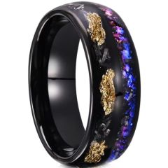 ***COI Black Titanium Meteorite & Crushed Opal Dome Court Ring-01588BB
