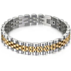***COI Titanium Gold Tone Silver Bracelet With Steel Clasp(Length: 8.27 inches)-01590BB