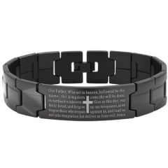 ***COI Black Titanium Cross Prayer Bracelet With Steel Clasp(Length: 8.07 inches)-01591BB