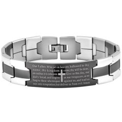 ***COI Titanium Black Silver Cross Prayer Bracelet With Steel Clasp(Length: 8.07 inches)-01592BB