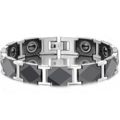 ***COI Titanium Gold Tone/Silver Ceramic Bracelet With Steel Clasp(Length: 8.27 inches)-01596BB