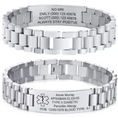 ***COI Titanium Black/Gold Tone/Silver Medical Alert Custom Engraving Bracelet With Steel Clasp(Length: 8.27 inches)-01598BB