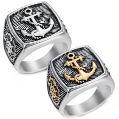 ***COI Titanium Black Silver/Black Gold Tone Silver Anchor Ring-01604BB