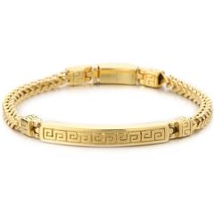 ***COI Titanium Gold Tone/Silver Greek Key Pattern Bracelet With Steel Clasp(Length: 8.46 inches)-01614BB