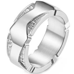 ***COI Titanium Gold Tone/Silver Ring With Cubic Zirconia-01618BB