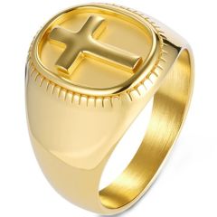 ***COI Titanium Black/Gold Tone/Silver Cross Ring-01623BB