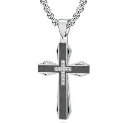 ***COI Titanium Black Silver/Gold Tone Silver/Black Blue Cross Pendant With Cubic Zirconia-01625BB