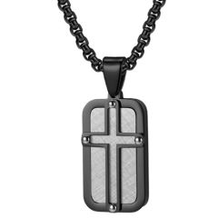 ***COI Titanium Black/Gold Tone Silver Cross Tag Pendant-01627BB