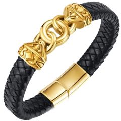 ***COI Gold Tone Titanium Infinity Genuine Leather Bracelet With Steel Clasp(Length: 8.27 inches)-01631BB