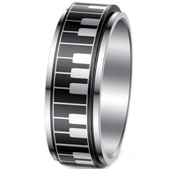 ***COI Titanium Black Silver Piano Rotating Ring-01640BB