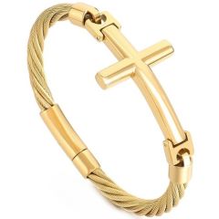 ***COI Titanium Black/Gold Tone/Silver Cross & Wire Bracelet With Steel Clasp(Length: 8.66 inches)-01645BB