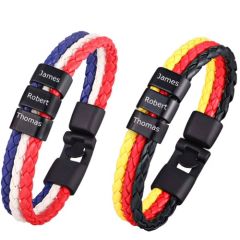 ***COI Black Titanium Custom Engraving Genuine Leather Bracelet With Steel Clasp(Length: 8.46 inches)-01646BB